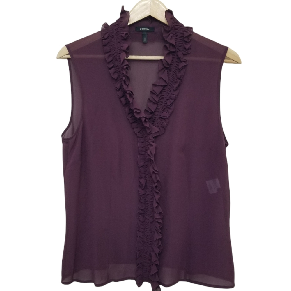 Escada Silk Ruffle Sleeveless Blouse Size 40